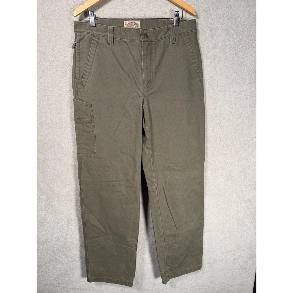 LL Bean Katahdin Iron Works Pants Mens 34x34 Olive Green Nor'Easter Cotton
